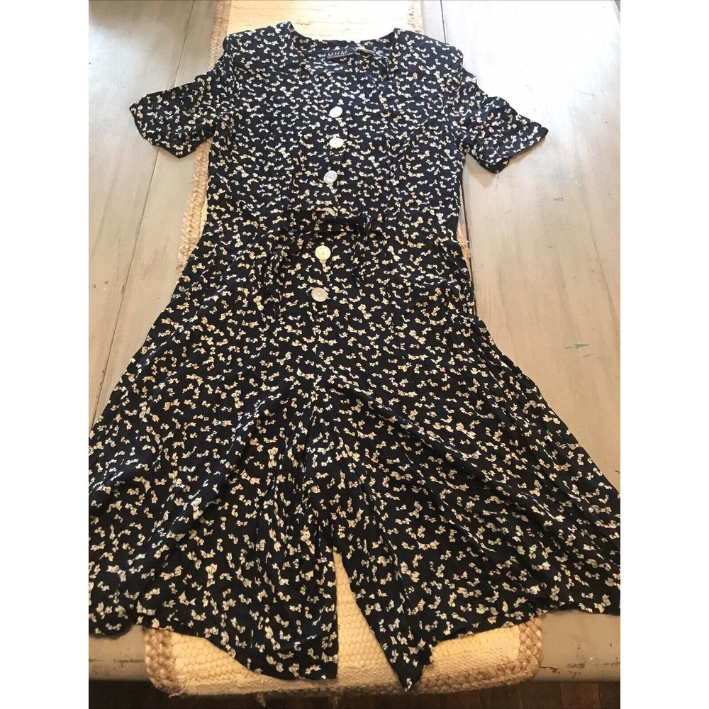 Vtg MHM Melissa Harper Navy Blue White Polka Dot Bows One Piece Romper Sz 12